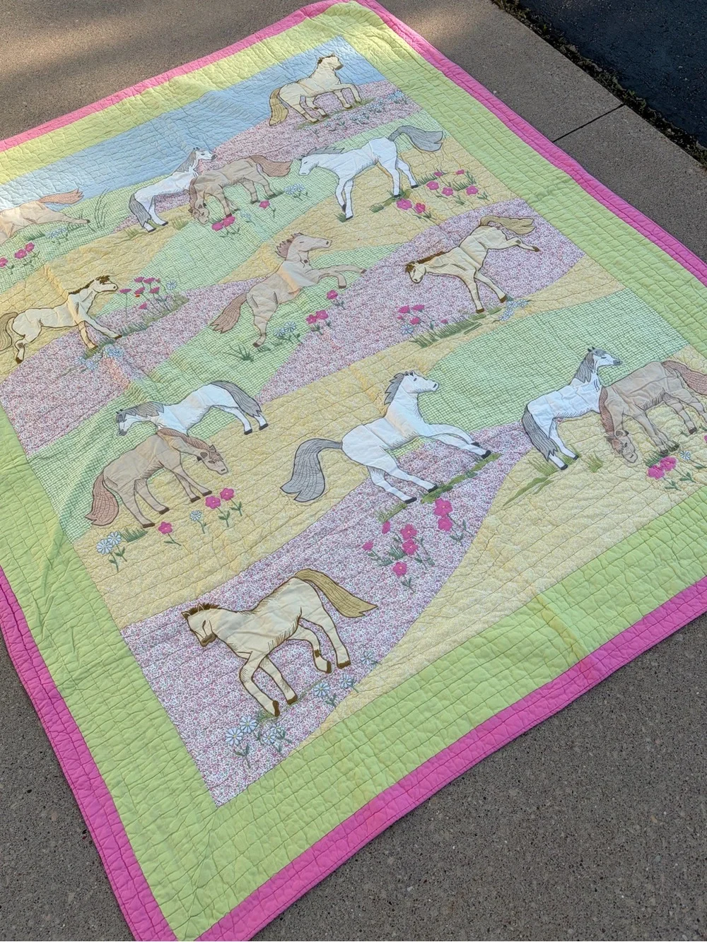 Vintage The Company Store Ponies in the Pasture twin quilt patchwork horses